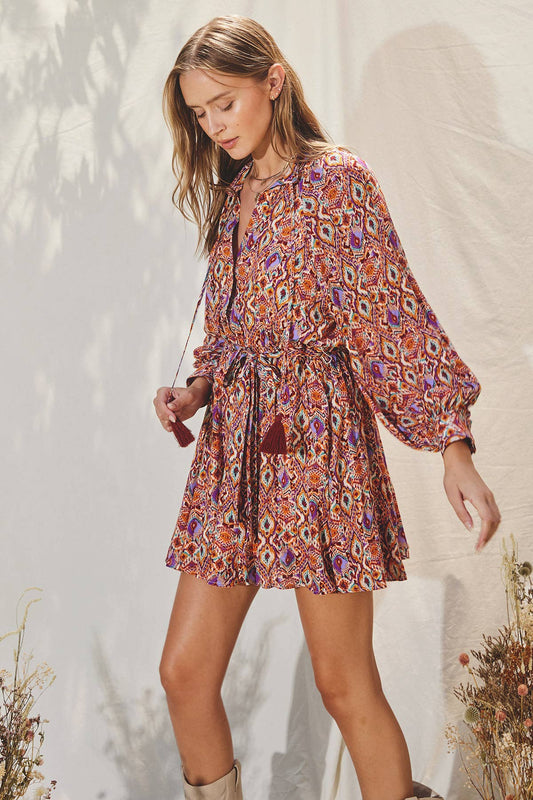 FD11360-P1115 - Mirage Tie Waist Mini Dress: ROYAL DESERT - Dress Forum