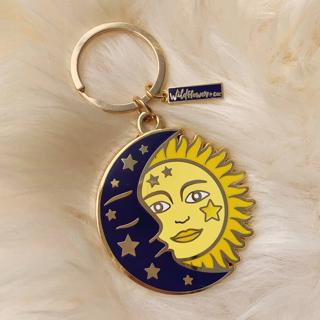Sun & Moon Enamel Keychain - Wildflower Co.