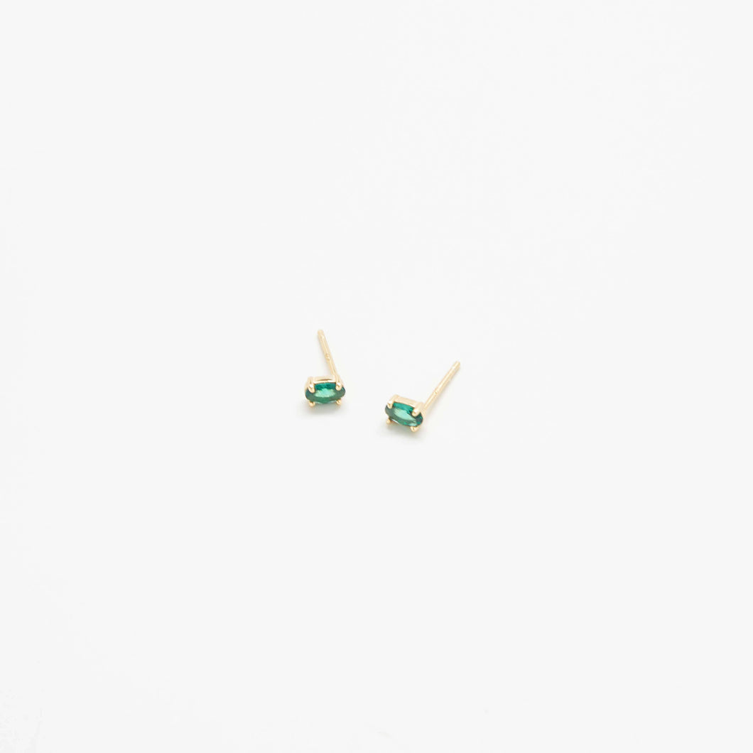 Green CZ Oval Stud Earrings