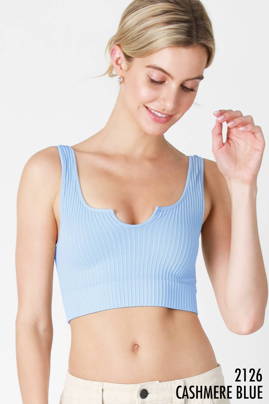 NS8126 Cashmere blue - Notch Neck Sleeveless Top