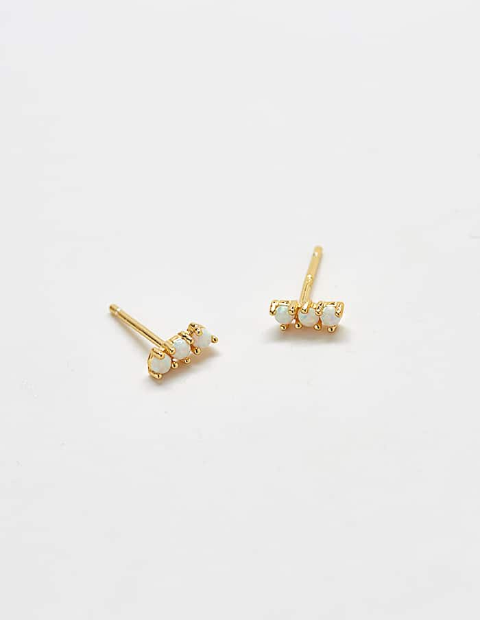 Gold Opal Curve Bar Earrings