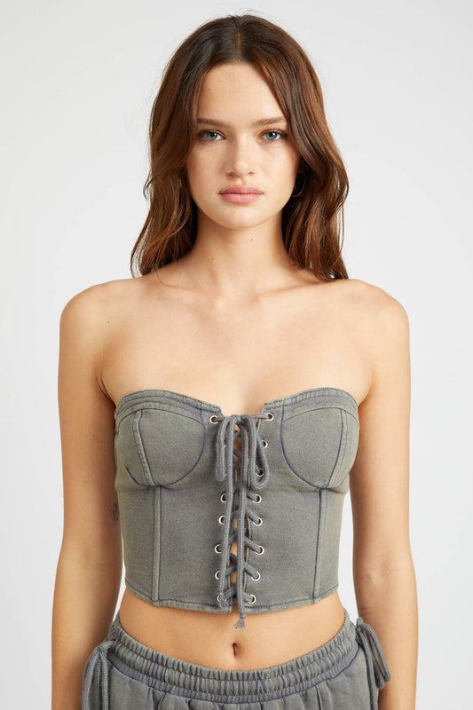FRENCH TERRY STRAPLESS BUSTIER TOP: MEDIUM / GRAY