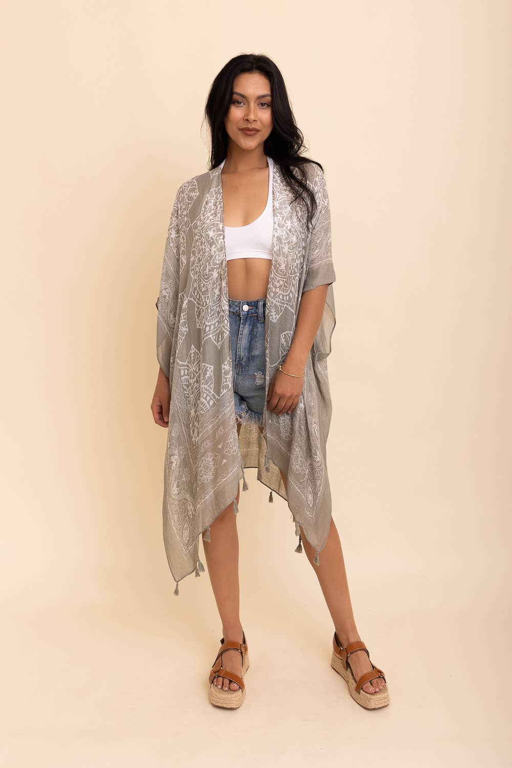 Mandala Tassel Kimono: Olive
