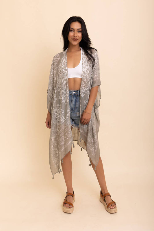 Mandala Tassel Kimono: Olive