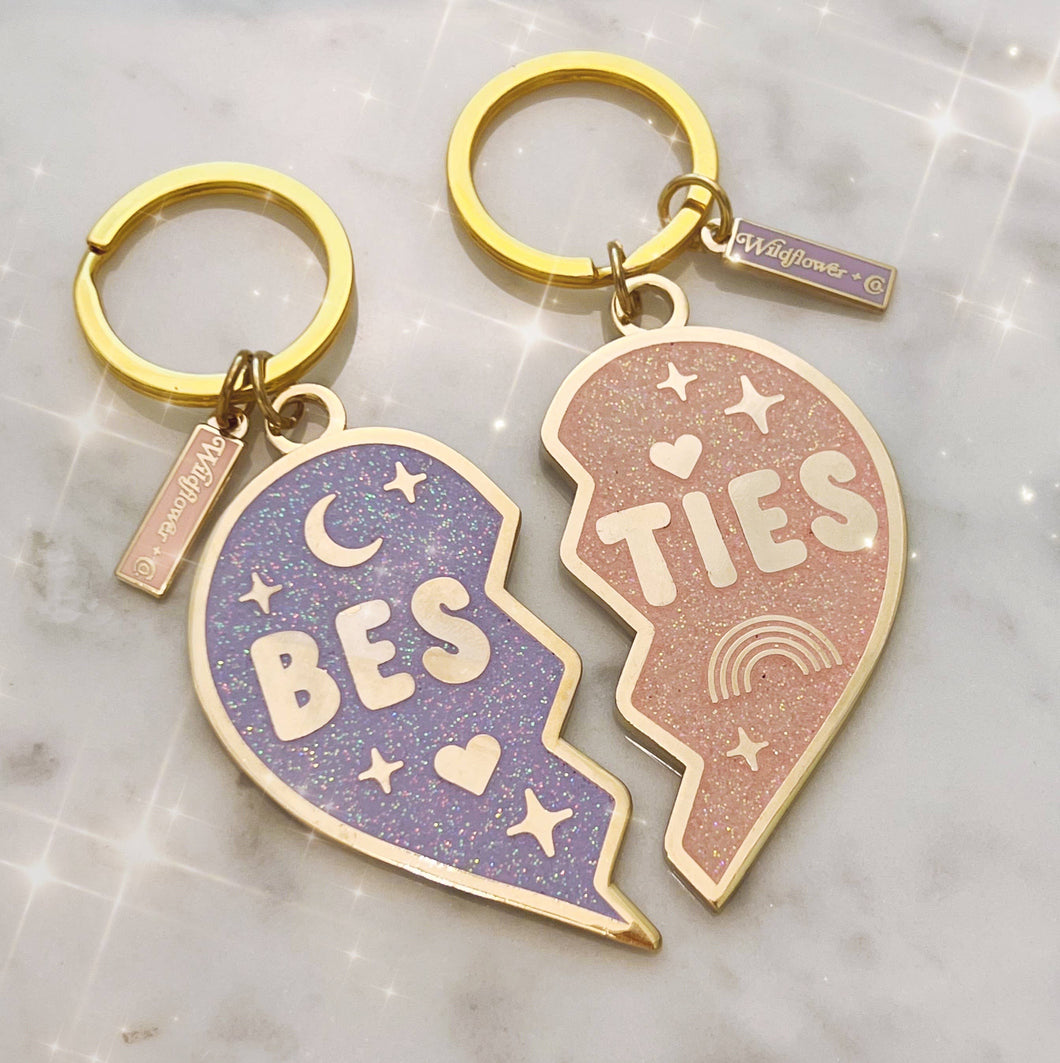 Besties Split Heart Keychain S/2, Pink & Lilac - Wildflower Co.