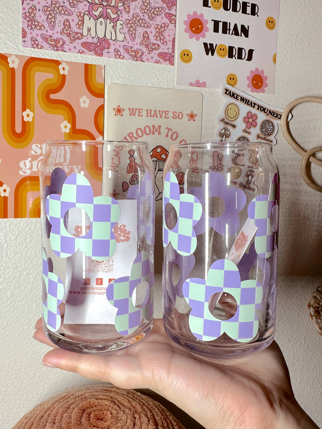 Checkered Flower Glass Cup