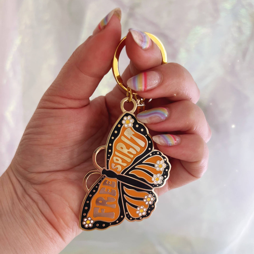 Free Spirit Butterfly Enamel Keychain - Wildflower Co.