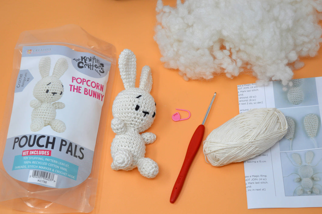 Knitty Critters - Pouch Pals - Popcorn The Bunny Crochet Kit