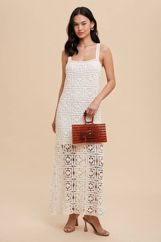 ILD5424 COTTON CROCHET MAXI TANK DRESS: CREME