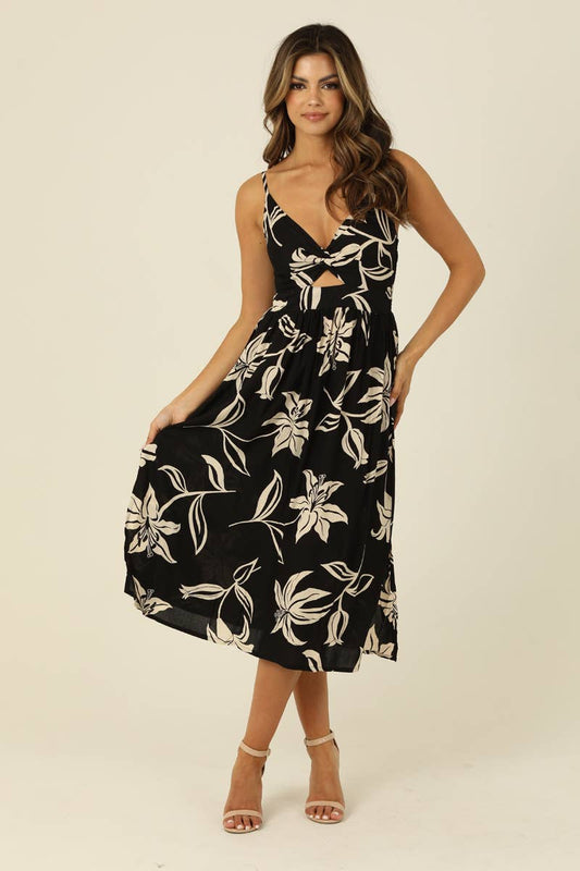 F4J10-W921 TWIST FRONT CUTOUT MIDI DRESS