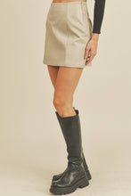 Load image into Gallery viewer, Pleather A-Line Mini Skirt: TAUPE
