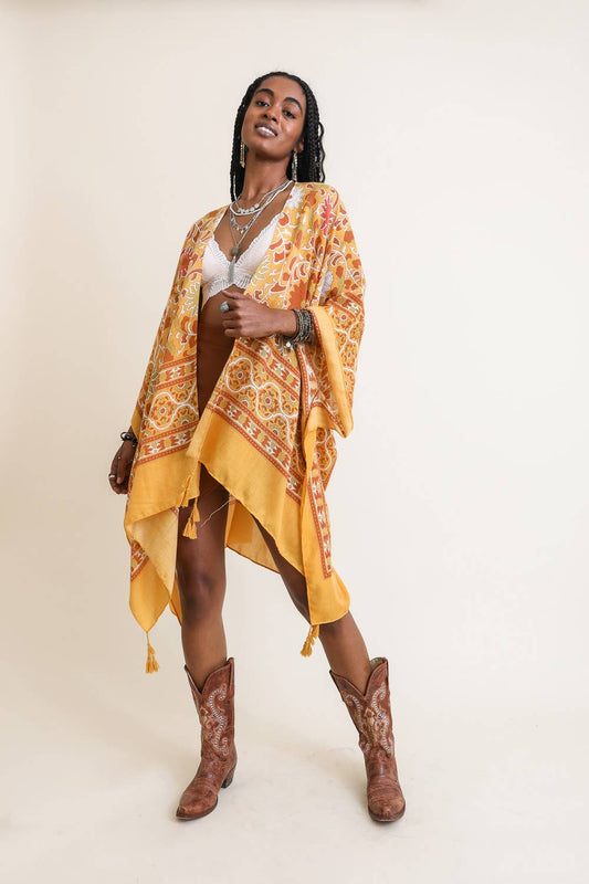 Yellow- Touch of Morroco Tapestry Tassel Kimono π