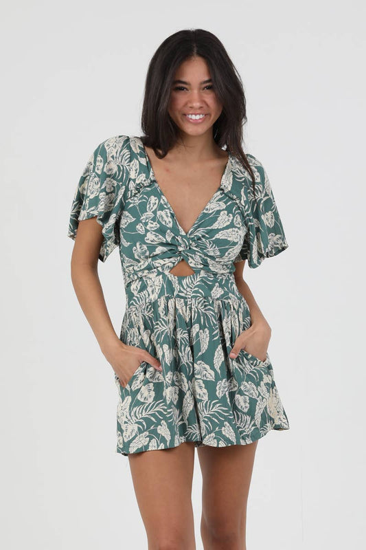 B5960-A857 V NECK TWIST FRONT CUTOUT ROMPER
