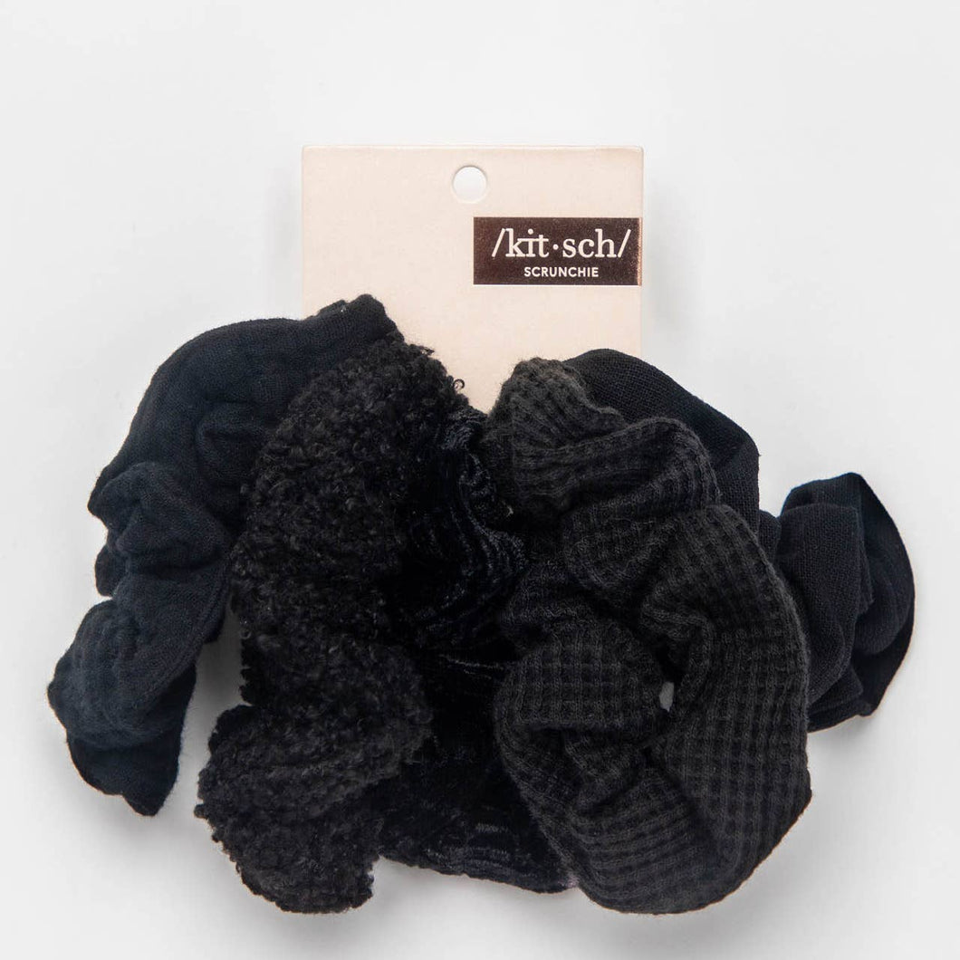Assorted Textured Scrunchies 5pc - Black (S0769)