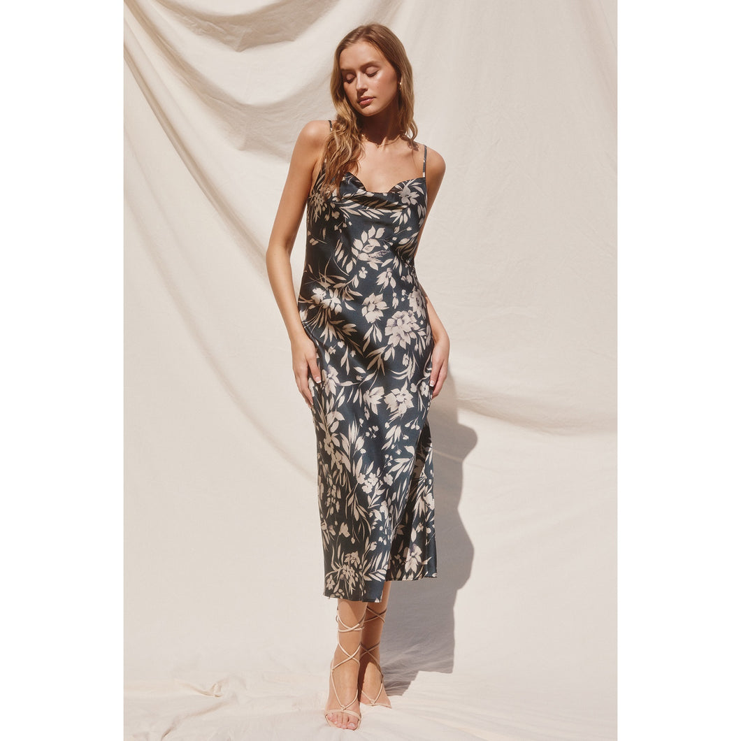 FD5779-P462 - Floral Cowl Neck Midi Dress - Dress Forum