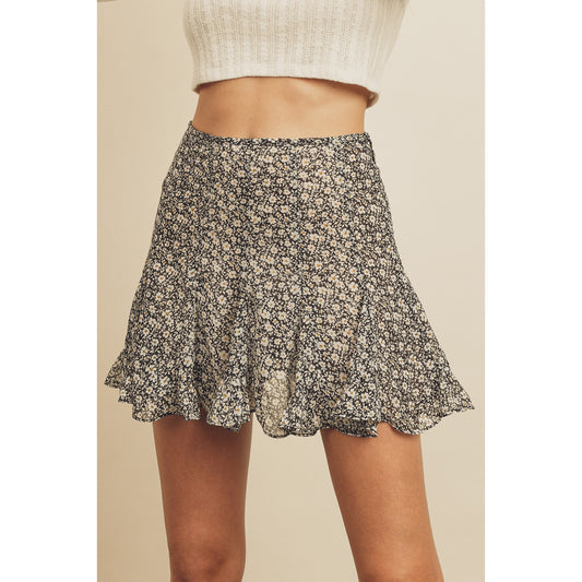 FS5439 - Large - BLACK/MULTI - DAINTY DAISY FLARED MINI SKIRT -Dress Forum