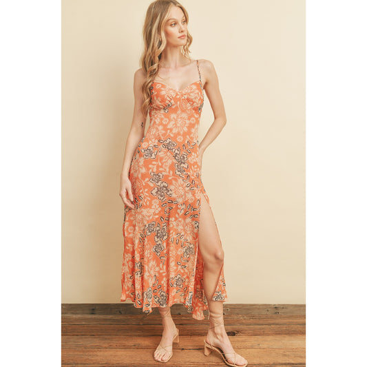 FD4571-P985 CITRUS LOVE TIE BACK SLIT MIDI DRESS